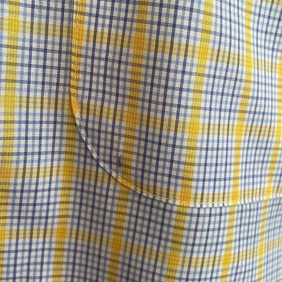 Overton yellow, blue & white check wrinkle resistant cotton short sleeve shirt - Picture 3 of 9